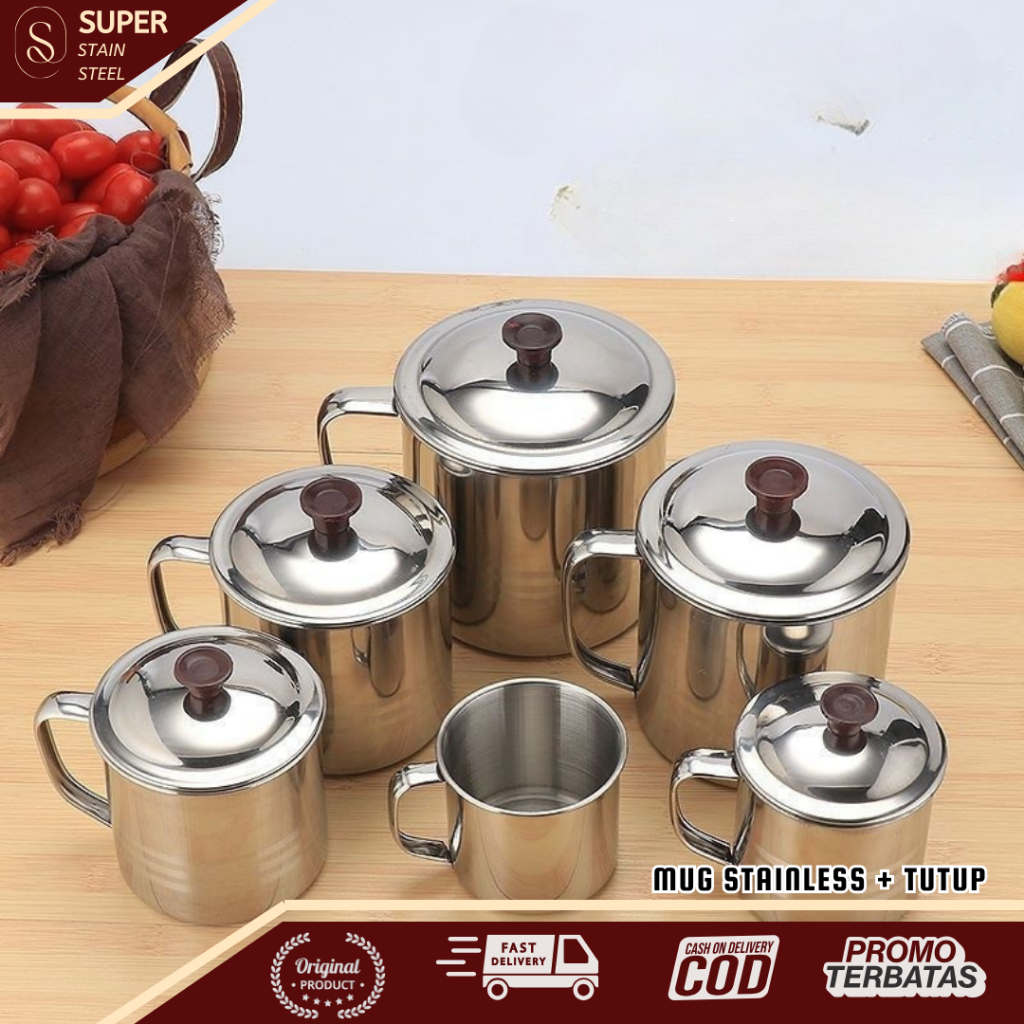 SUPER STAIN STEEL - Mug Stainless + Tutup | MUG STAINLESS STEEL 520