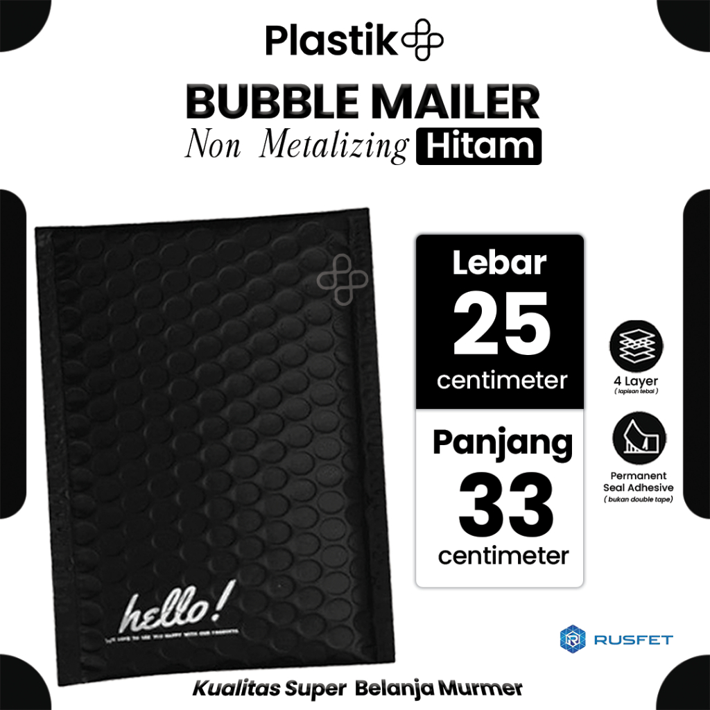 

Amplop Security Bubble Mailer Black (Hitam) 25cm x 33cm Premium Solid Color Rusfet Harga Satuan