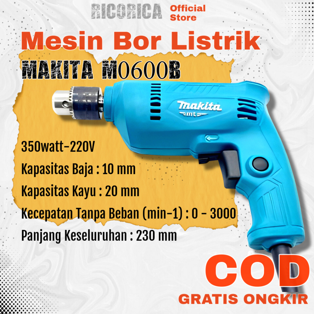 Mesin Alat Bor Drill Besi Kayu Tembok Beton Elektrik Listrik Makita 10mm Multifungsi