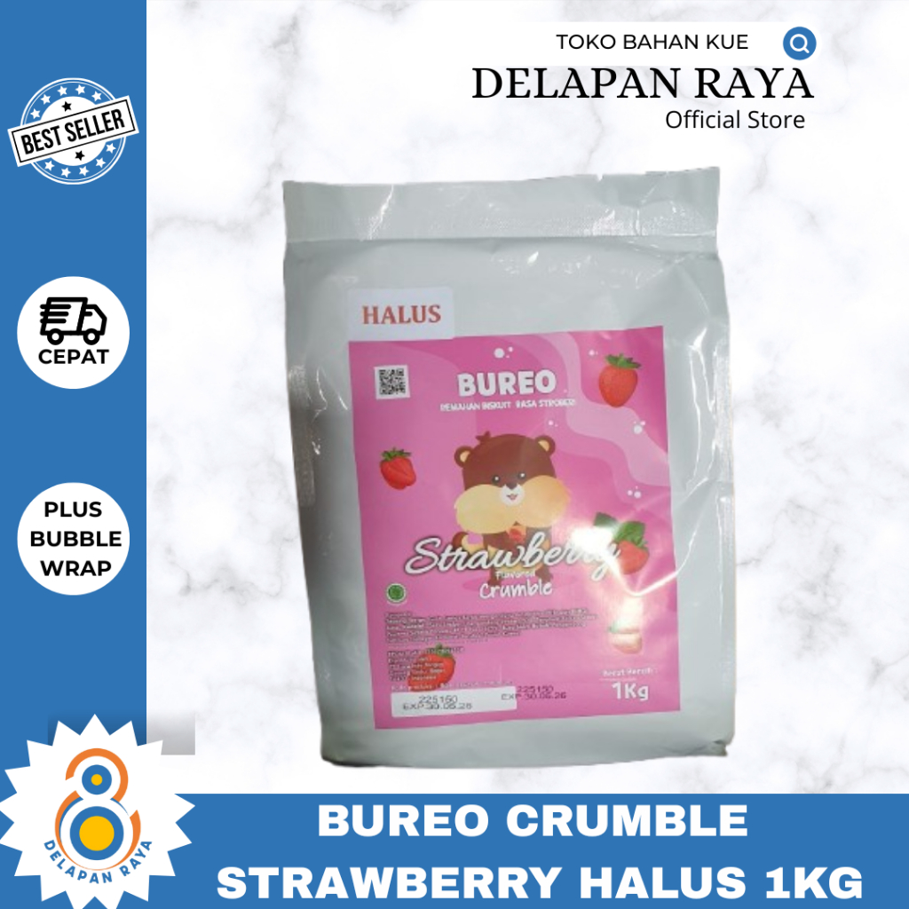 

BUREO Strawberry Crumbs Biscuit 1kg / Crumble Strawberry halus -8Raya