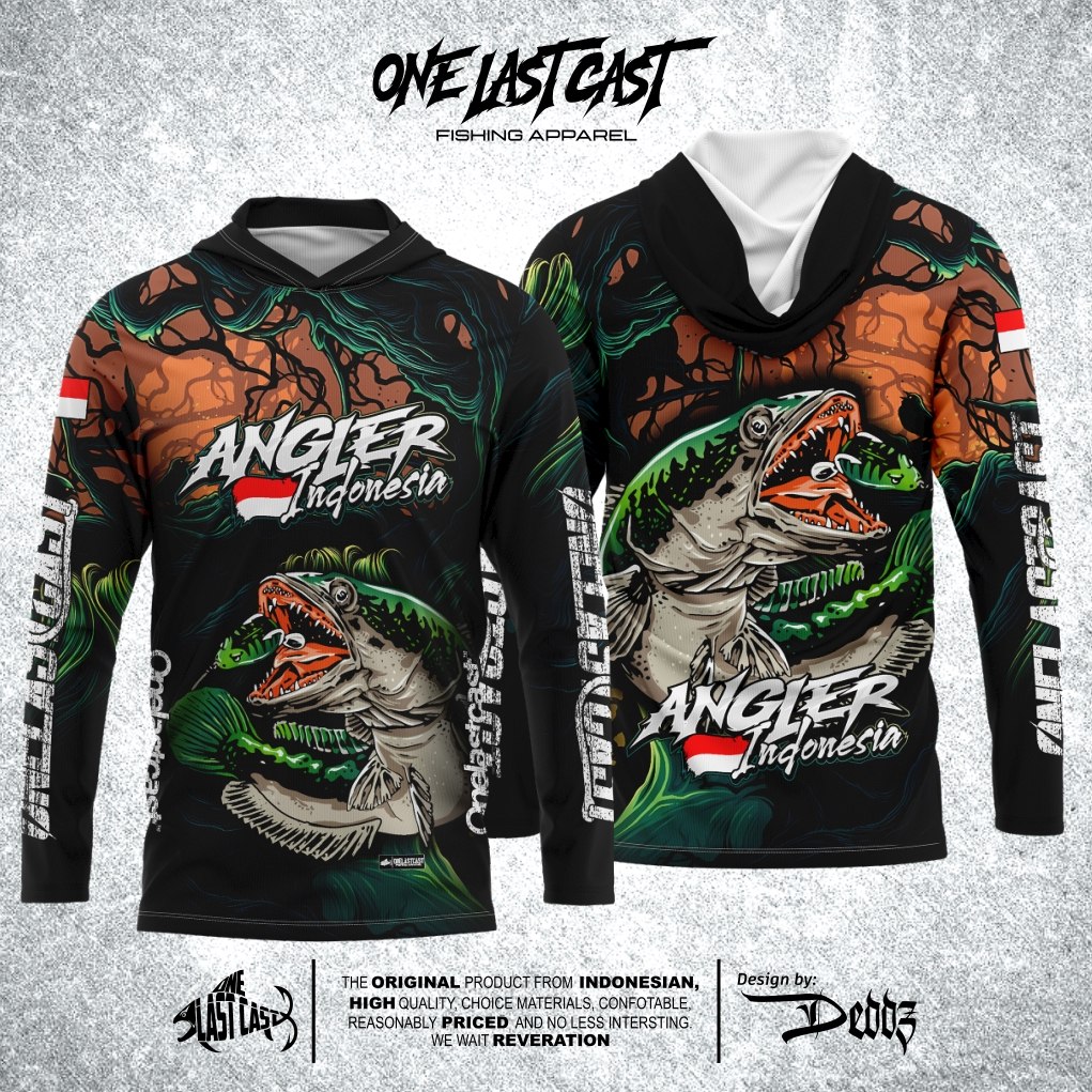 ONELASTCAST JERSEY MANCING ANGLER INDONESIA MODEL HOODIE KUPLUK MOTIF TOMAN FREE CUSTOM NAMA