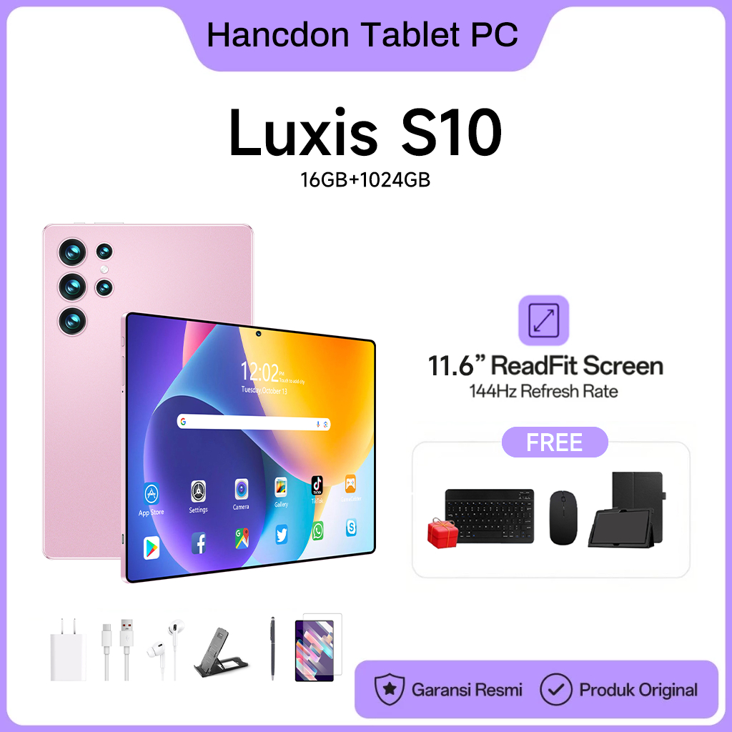 【Free Mouse Keyboard】Luxis Tablet PC Tablet Android S10 (16GB+1024GB)11.6inch"IPS Screen Tablet Andr