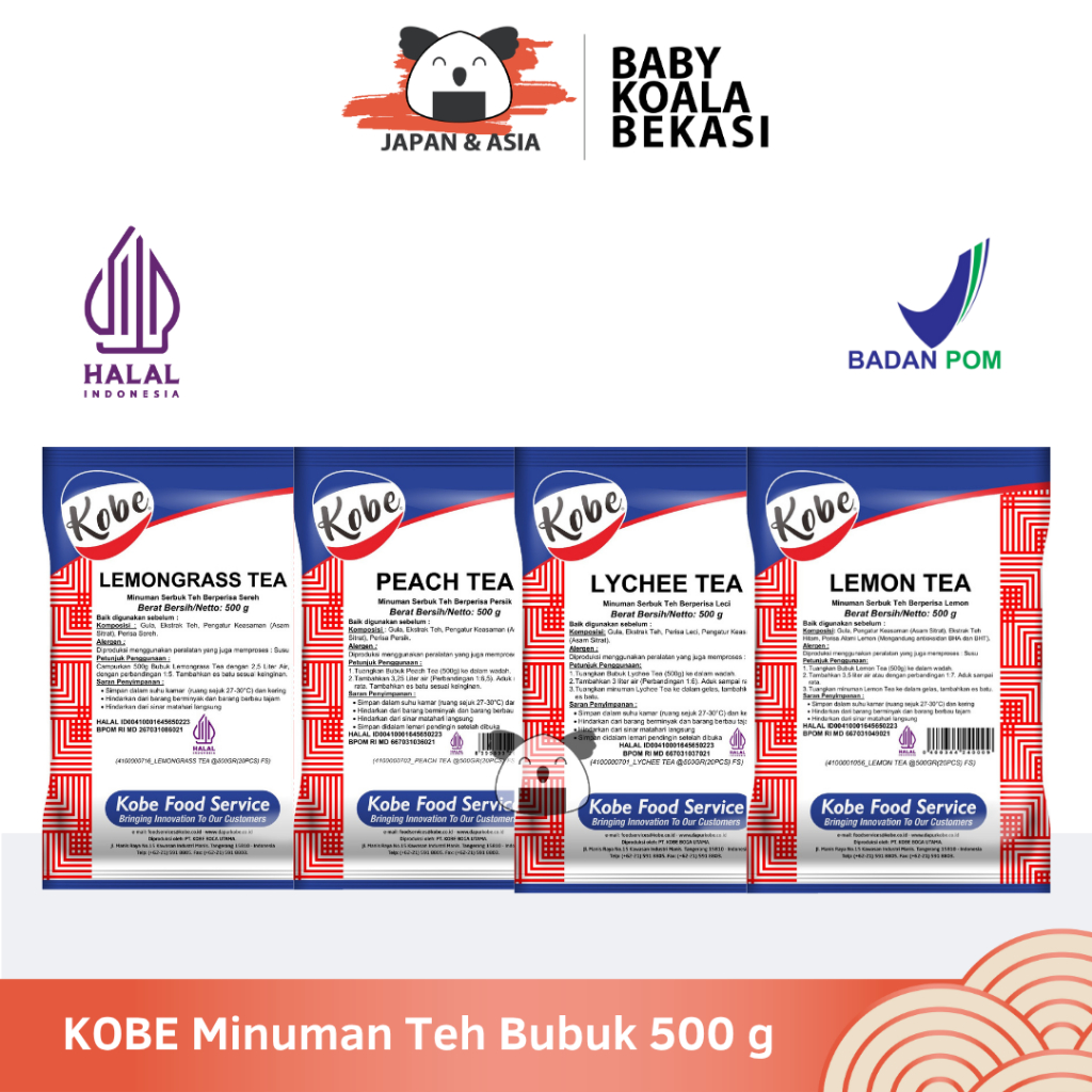 

KOBE Lemon Lychee Peach Lemongrass Tea 500 g Halal | Teh Bubuk Lemon Tea Powder -BKB