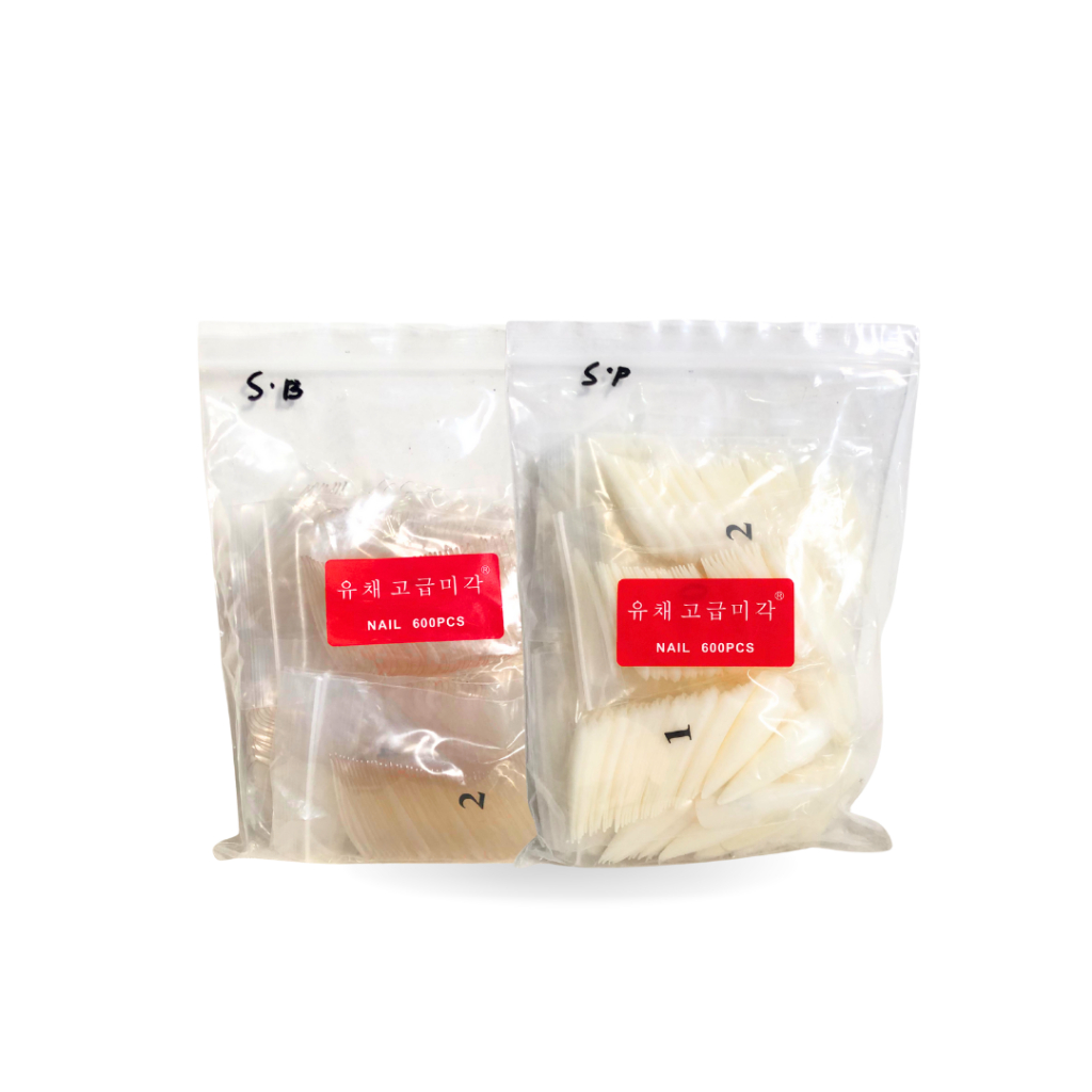 600pcs Kuku Palsu Long Stiletto Bening Putih