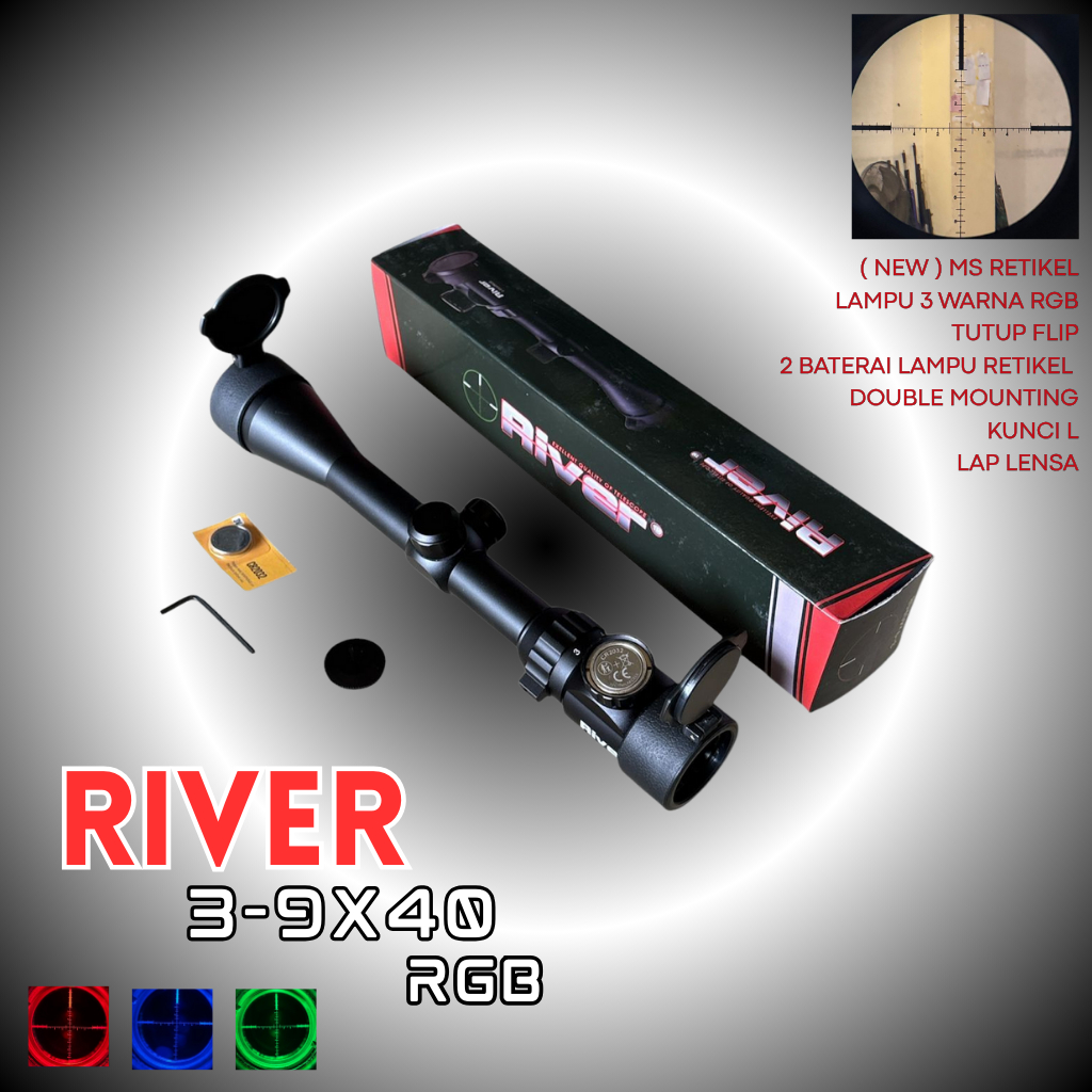 Teleskop RIVER 3-9X40 RGB Lampu Retikel