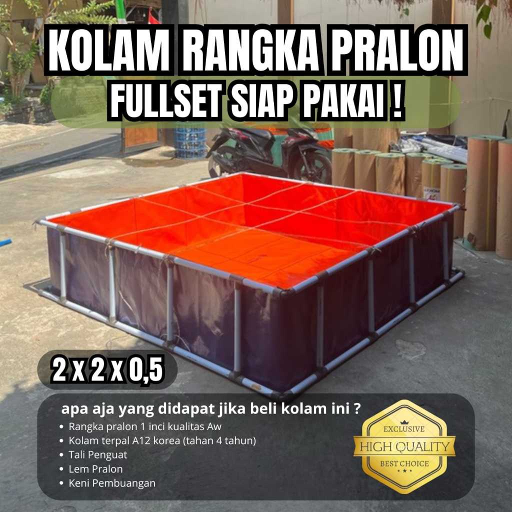 Kolam Terpal Fullset Rangka Pralon Ukuran 200x200x50 / 2x2x0,5 include rangka pralon