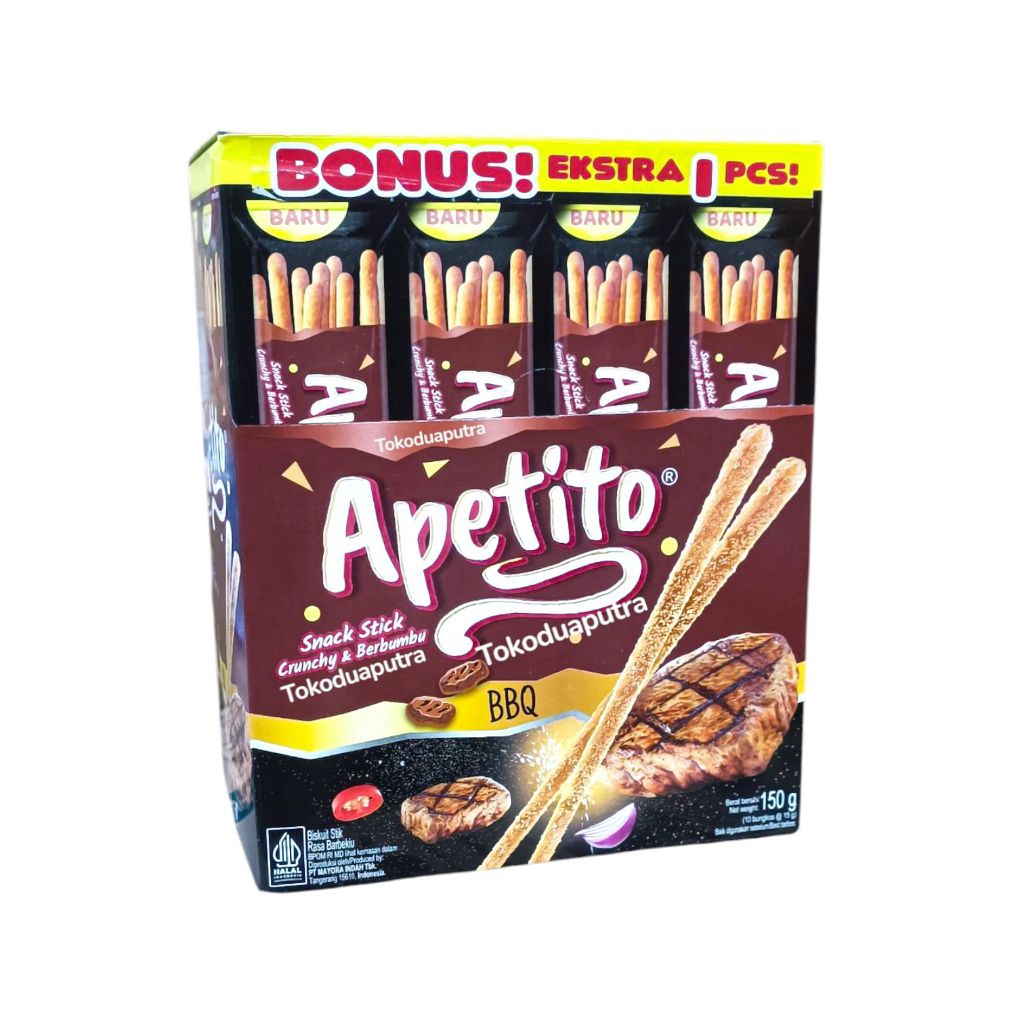 

Apetito bbq 1 Box isi 10 bungkus / Apetito Biskuit Stick barbeque isi 10+1 lebih berbumbu dan crunchy