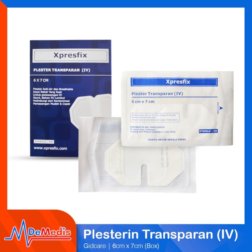 XPRESFIX Plester Infus IV Transparan Anti Air Dewasa 6x7cm Anak 4.4x4.4cm Box isi 25 Pcs