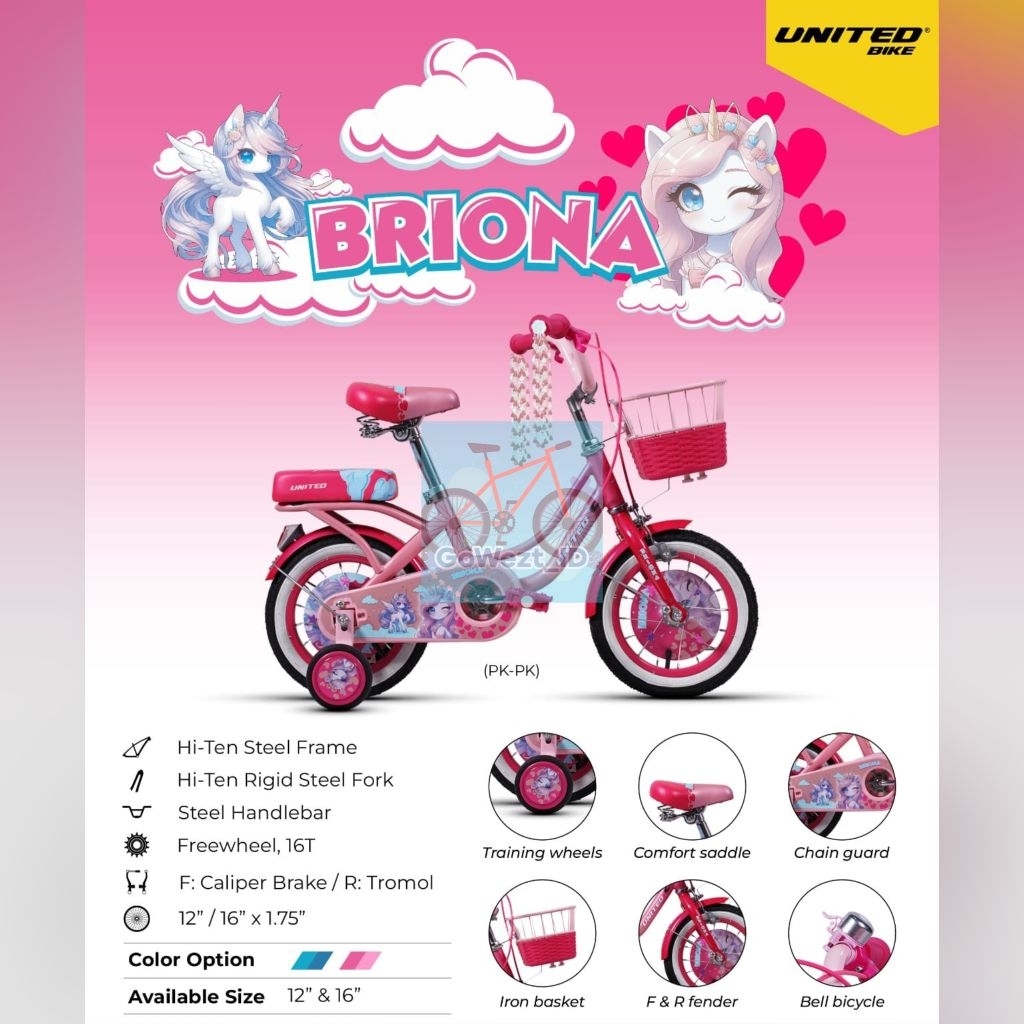 Sepeda Anak Perempuan Cewek Ukuran 12 16 18 United Briona Keranjang | High Quality