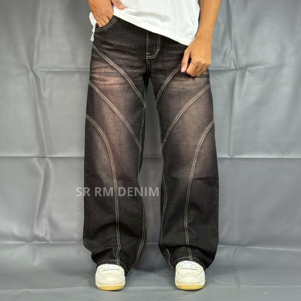 Celana Panjang Brownting Baggy Jeans Pecah Pola - ASTRAL Flow Black Abyss - Streetwear Baggy Style- 