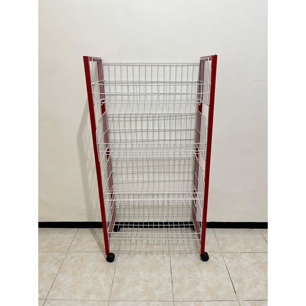 Rak ciki minimarket 401 susun 4 pipa kotak roda coating anti karat