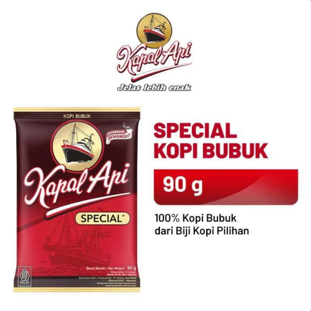 

KOPI KAPAL API SPESIAL 90 Gram - 100% Kopi Bubuk Hitam Dari Biji Kopi Pilihan - Beli Banyak = Makin Murah!!!