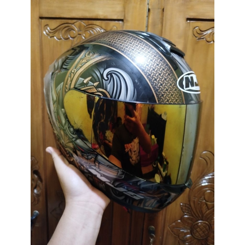 HELM MURAH NJS ZX1 MOTIF SAMURAI HITAM LIMITED GLOSS BEKAS TERMURAH