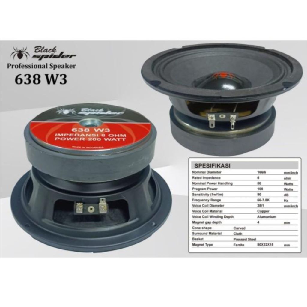 SPEAKER KOMPONEN BLACK SPIDER BS638 6 INCH