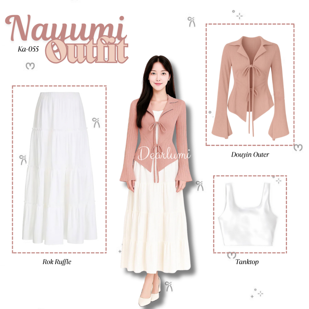 Dearlumi - Nayumi Outfit Set Douyin Korean Style Kekinian 3in1 Set Fairy Tale ( Douyin Outer + Tankt