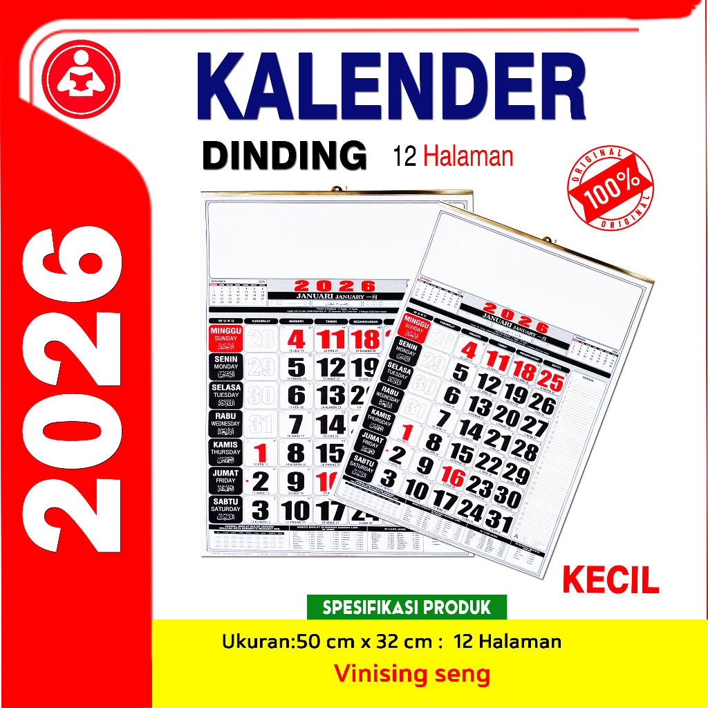 

Kalender Dinding 2026/Ukuran Kecil 32cm x50cm