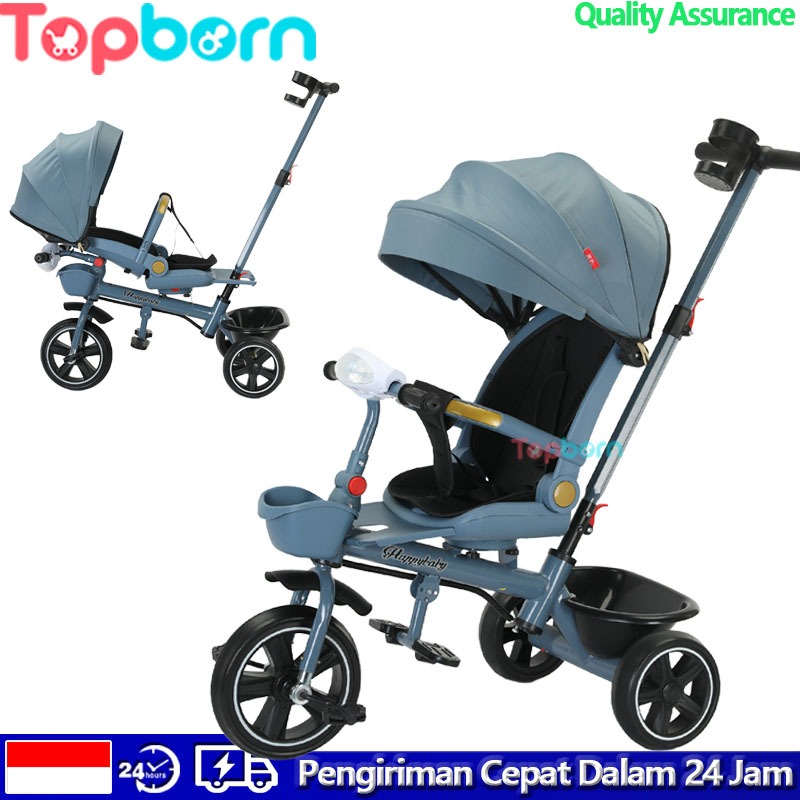 Topborn Sepeda roda tiga anak Kereta dorong bayi Multifungsi Dapat disesuaikan Dua arah Duduk dan be