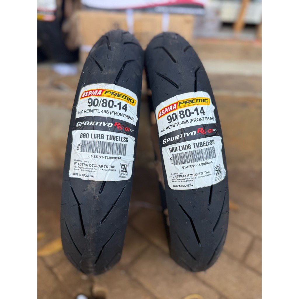 [PAKET MURAH SEPASANG] BAN ASPIRA PREMIO SPORTIVO RS01 RING 14  TUBELESS SOFT COMPOUND ( 90/80-14 ) 