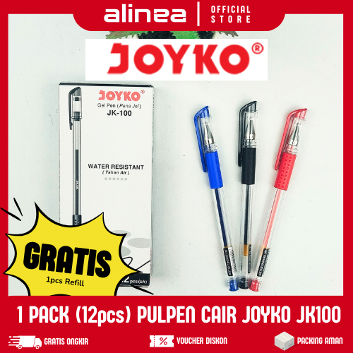 

[12PCS] Pulpen Gel / Pulpen Cair / Gel Pen Joyko JK100 Warna Hitam Biru Merah – Pulpen Gel Murah untuk Kantor & Sekolah
