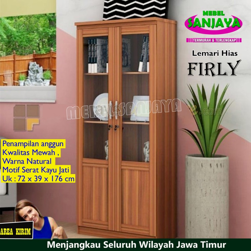 Lemari Buku 2 Pintu Kaca & Bawah 2 Pintu Kayu, Lemari hias, Lemari pajangan, buffet