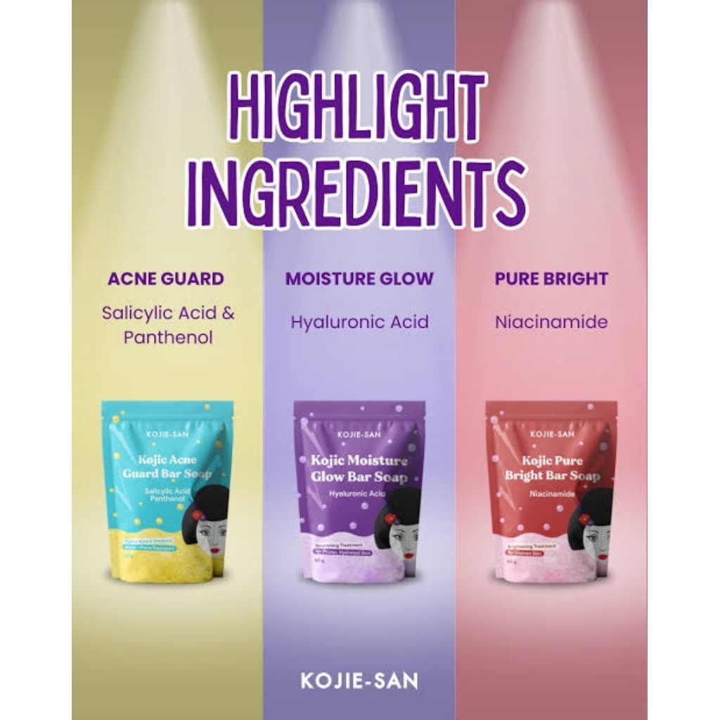 KOJIE SAN Pure Bright Soap Bar - Moisture Glow Soap Bar - Kojic Acne Guard Soap Bar
