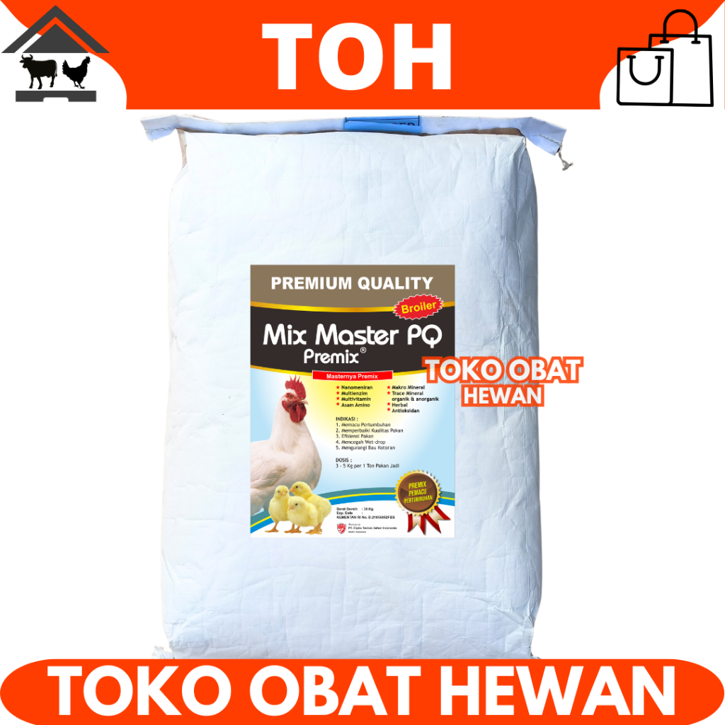 MIX MASTER PREMIX AYAM BROILER PQ 30 KG 1 SAK - Suplemen Premix Pemacu Pertumbuhan Ayam Broiler Peda