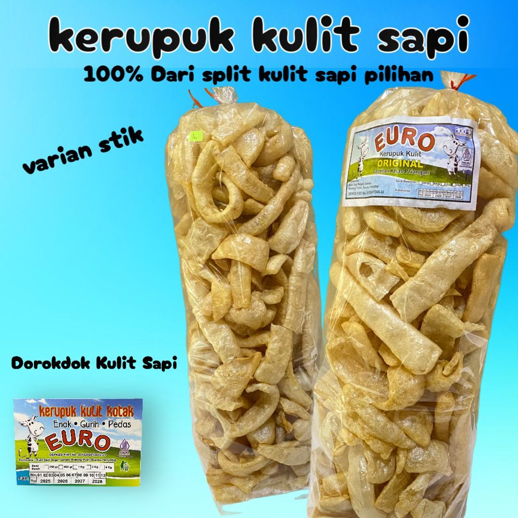 

Cemilan Kerupuk Kulit Sapi / Dorokdok Kulit Rambak 100Gram Stik / Bisa Bayar di Tempat 100% HALAL