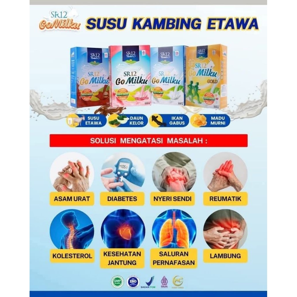 

gomilku sr12 susu kambing etawa coklat ori/ vanila strawberry gold 200gr 600gr pouch sacheet