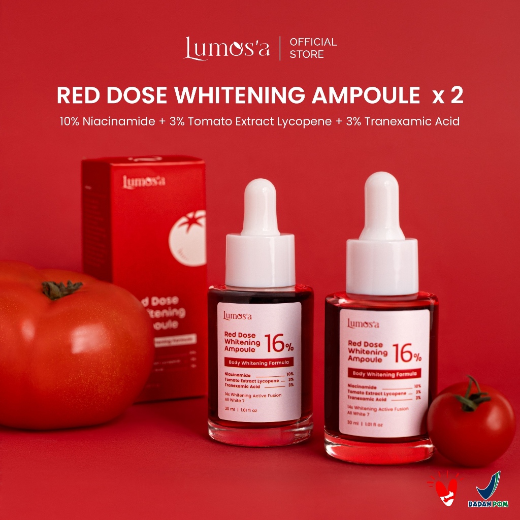 [PRE-ORDER PAKET 2 HEMAT] Lumos'a Red Dose Whitening Ampoule 30ml | 10% Niacinamide + 3% Tomato Extr