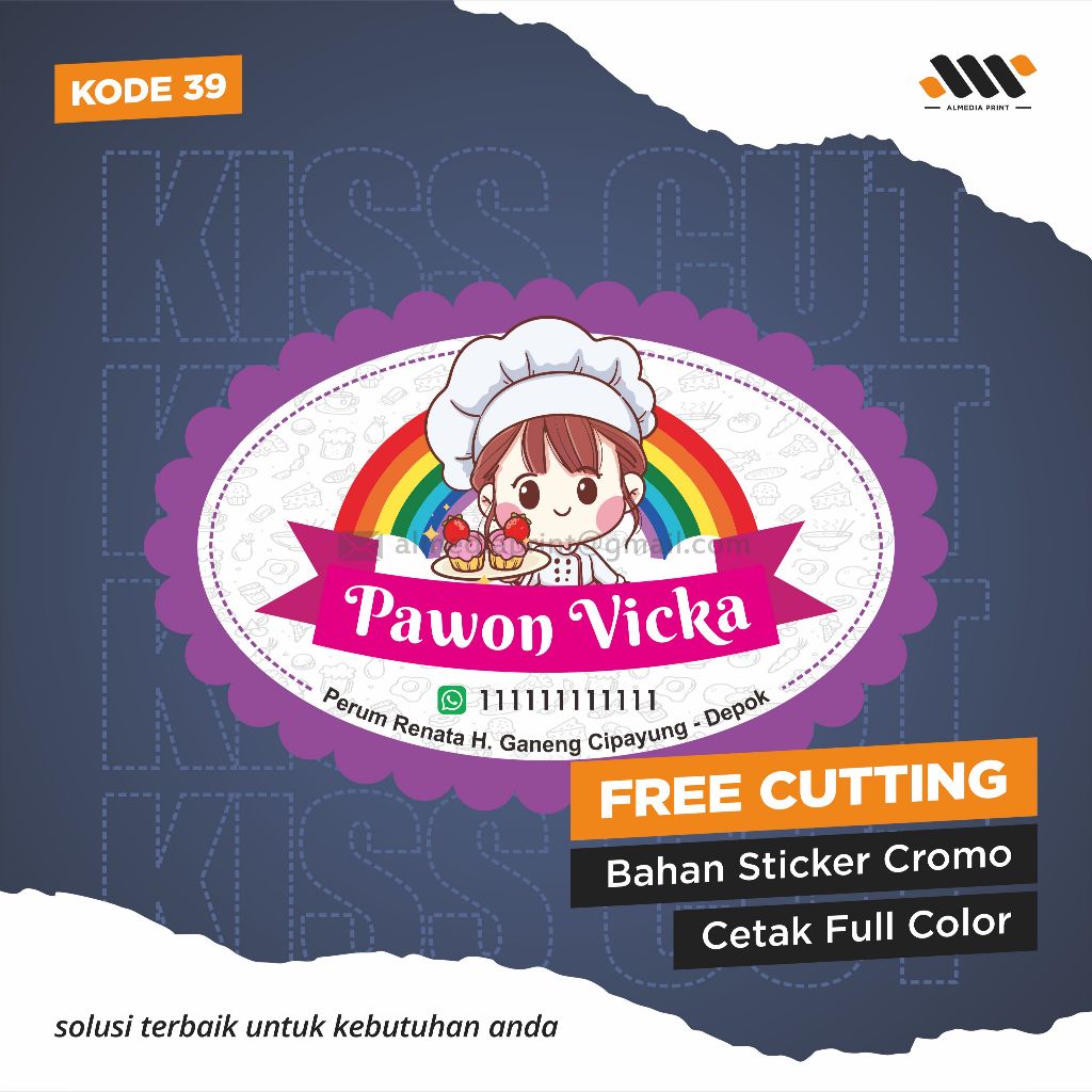 

(Isi 63-180 PCS) Cetak Stiker Cromo Vinyl Produk Kemasan Label Stiker Makanan Minuman (Free Cutting)