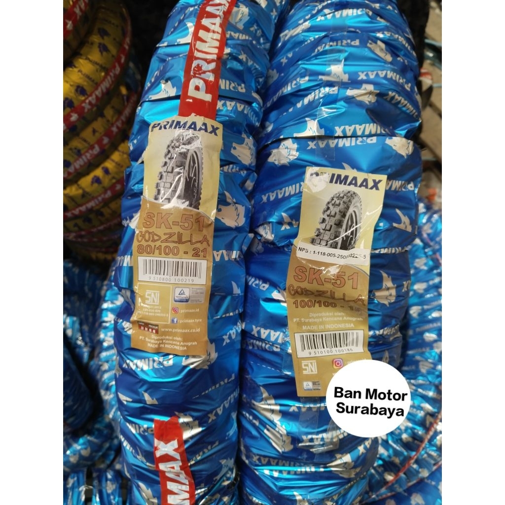 Promo Terlaris (Bisa COD) Sepasang Ban Primax Godzilla Sk51 80/100-21 & 100/100-18 Ban Ring 18-21 Tr