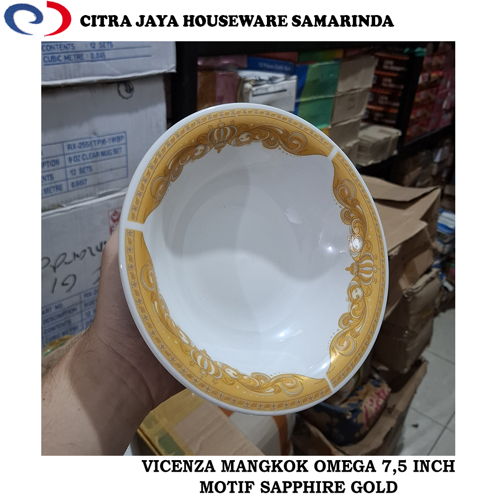 Mangkok Omega Keramik 7,5 Inch Motif Sapphire Gold VICENZA (1 Pcs / 3 Pcs / 6 Pcs)