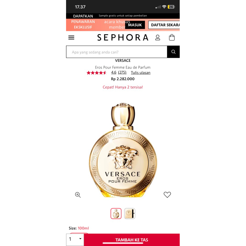 preloved parfume versace eros pour femme bonus parfum MOP