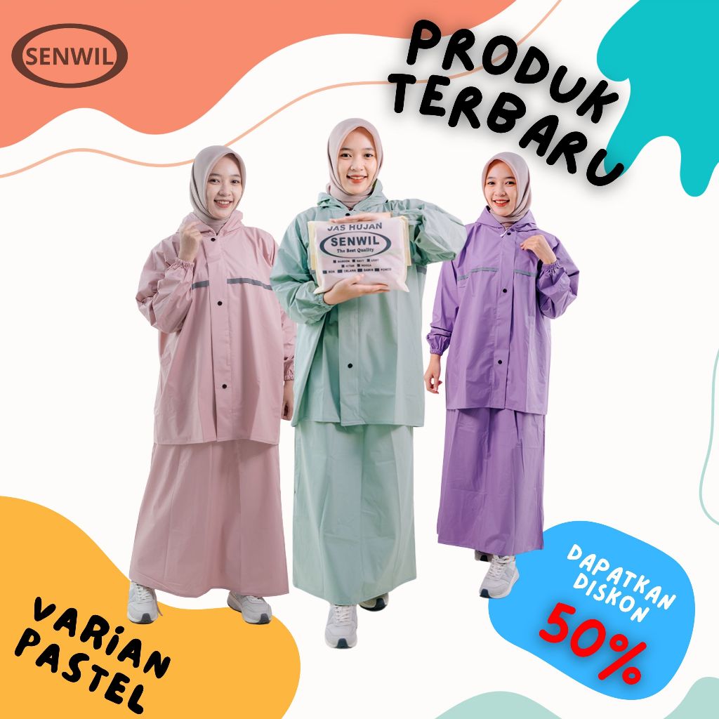 Setelan Rok Jas Hujan Dewasa Senwil PVC Kuat Anti Sobek / Jas Hujan Dewasa Rok Waanita  Bahan PVC Pr