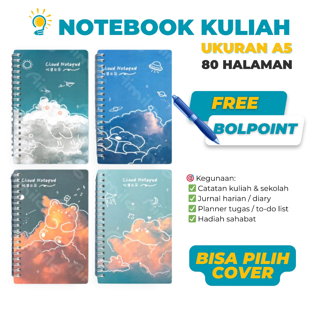 

Notebook Cloud Aesthetic Spiral 80 Halaman Isi Garis | Buku Catatan Motif Awan Lucu Cute Murah