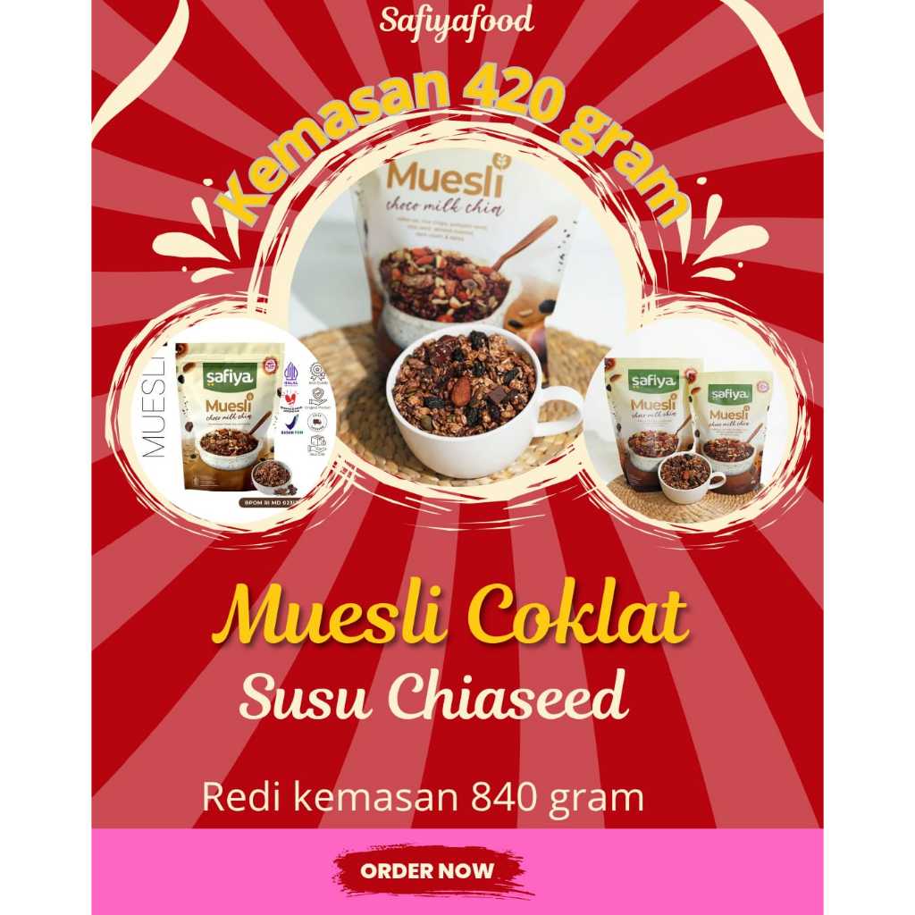

Safiya Muesli Coklat Susu Chiaseed 840Gram Sereal Oatmeal Diet Premium