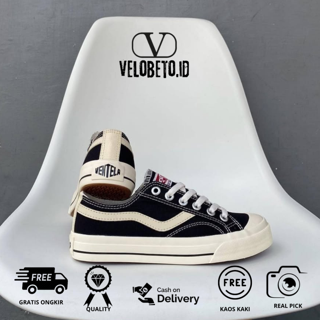 Bonus Kaos Kaki Ventela / Sepatu Ventela Public Low Black Natural / Sepatu Sekolah Keren / Sneakers 