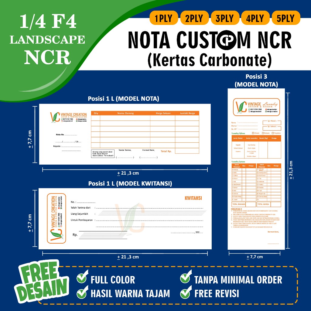 

NOTA CUSTOM NCR UKURAN 1/4 F4 LANDSCAPE FREE DESAIN (1PLY, 2PLY, 3PLY, 4PLY, 5PLY)