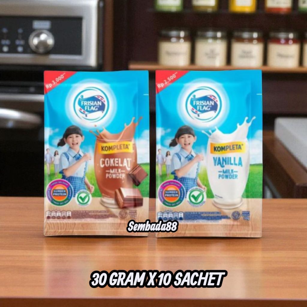 

FRISIAN FLAG SUSU BUBUK KELUARGA KOMPLETA COKELAT & VANILLA SACHET 30 GRAM - 10 PCS