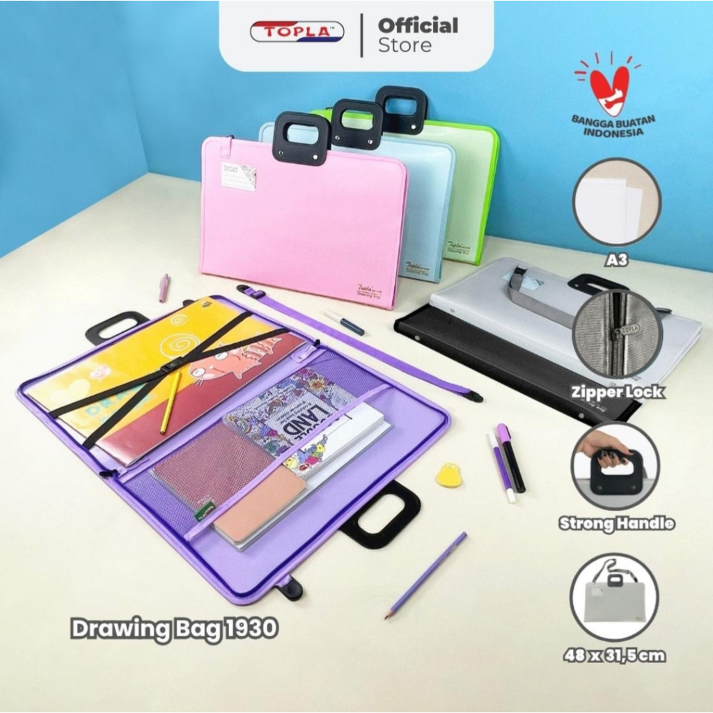 

(1 PCS) DRAWING BAG TOPLA 1930T WARNA PASTEL ART BAG TAS BUKU GAMBAR A3 ANTI AIR TERLARIS