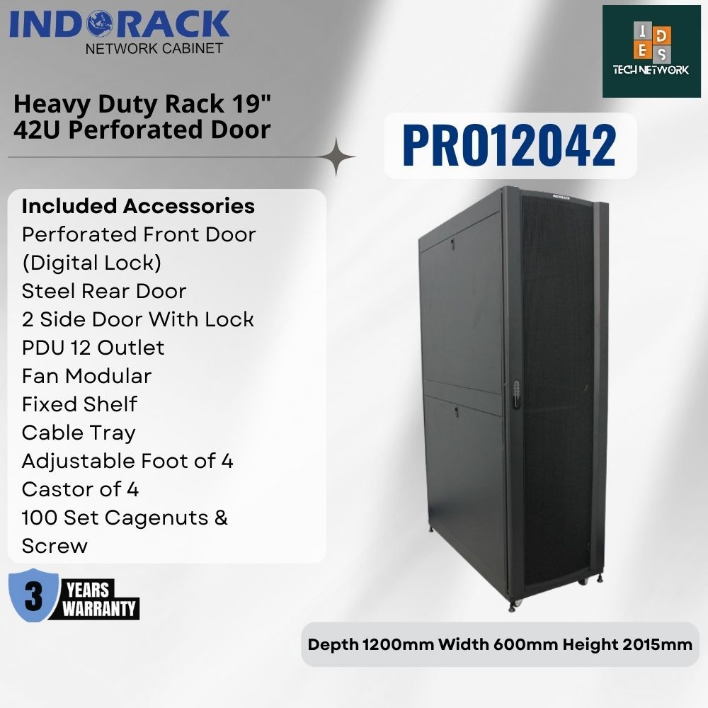 Indorack Heavy Duty PRO12042 19 Inch Perforated Door 42U Depth 1200mm Rack Server