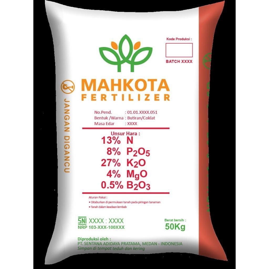 PUPUK NPK MAHKOTA 13-8-27-4 + 0.5 B REPACK 1 KG