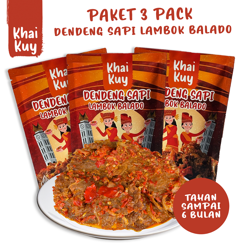 

Paket Hemat 3 Pack 150gr Dendeng Lambok Balado Khaikuy Kemasan Siap Saji