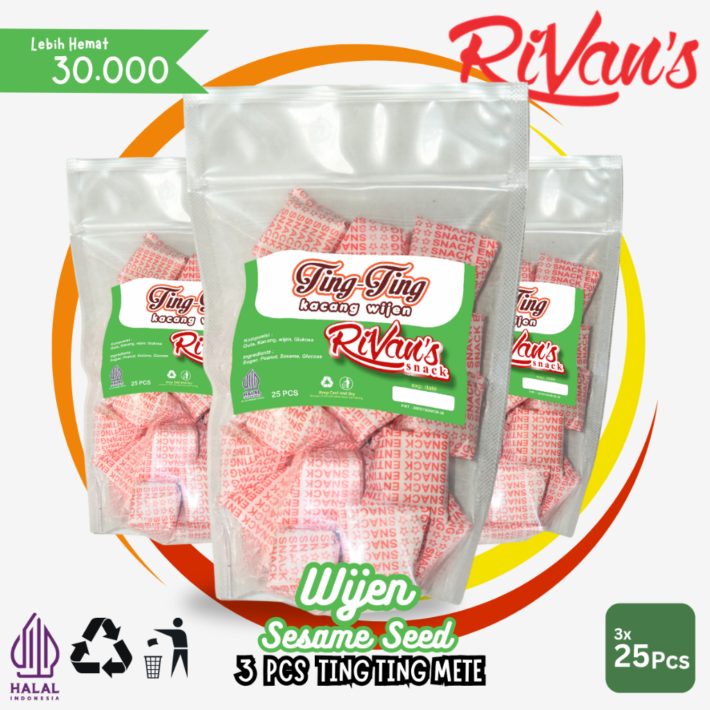 

Snack Ting Ting Rivan Tingkers Rasa Wijen Triple Bundling - Tingkers 100% Kacang Pilihan - Wijen