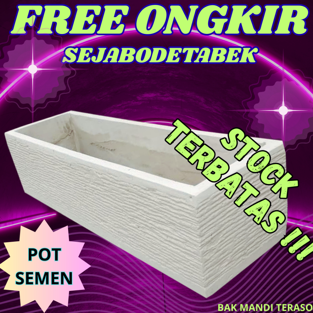 Pot Tanaman panjang Semen 75x20x20 CM Putih BAK MANDI TERASO FREE ONGKIR SEJABODETABEK
