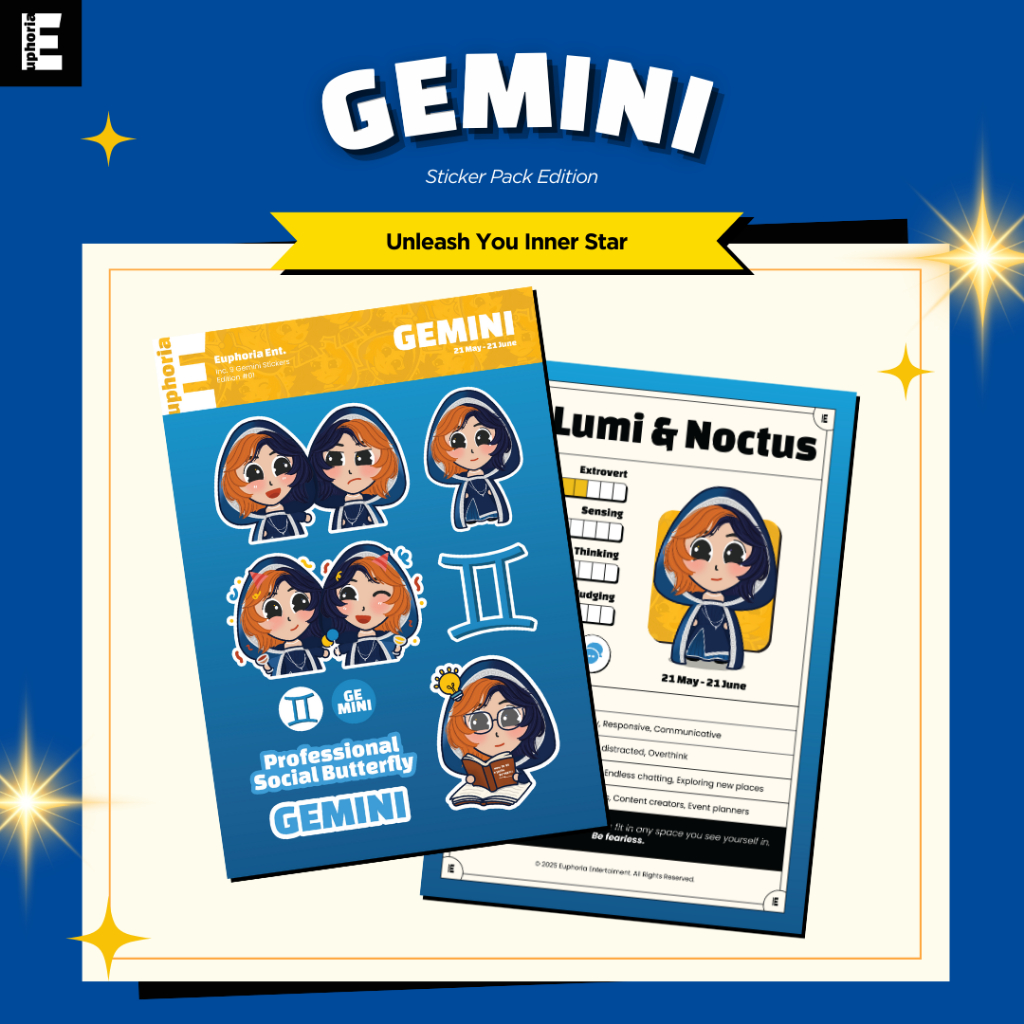 

Stiker Zodiak Gemini Konstelasi Aesthetic Vinyl Anti Air Dekorasi Sticker