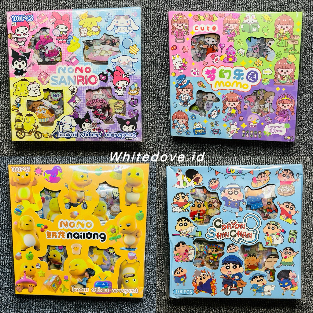 

100 Pcs Stiker Anti Air Karakter Sanrio Labubu Momo Girl Kartun Lucu / Sticker Isi 100 Pcs/Box Karakter Waterproof Kartun Dekorasi