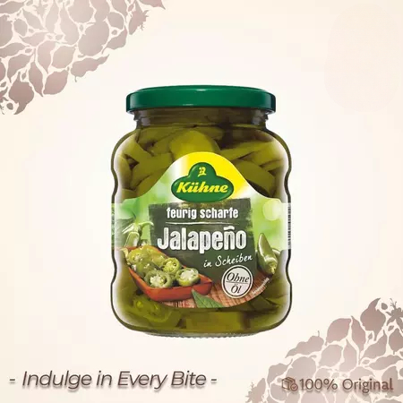 

Acar Cabai Mexico Slices Kuhne Pickled Gherkins 370ml Kuhne Jalapeno Peppers 375gr
