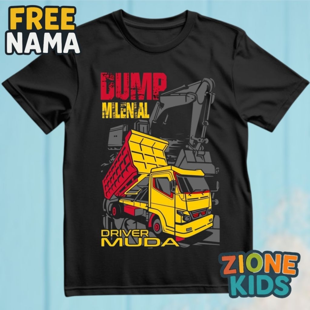 Kaos Anak Dump Truck Milenial Driver Muda | Baju Anak Laki-Laki Motif Truk Full Print | Tshirt Anak 