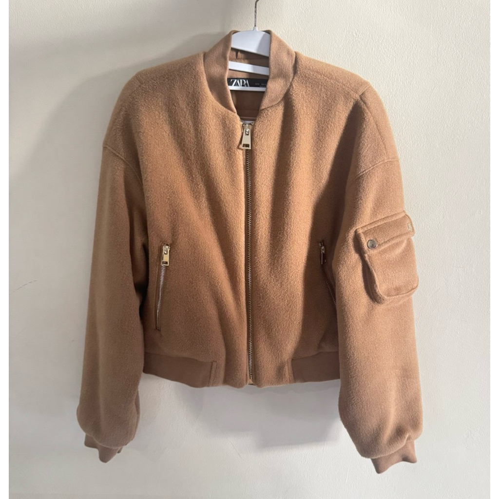 Preloved Zara bomber cropped Jacket taupe brown